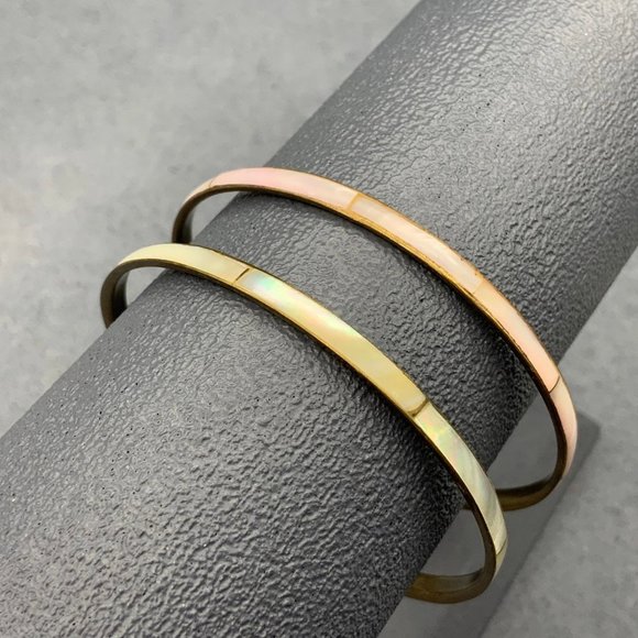 MOP Bangle Bracelet Lot As Is Gold White Pink Retro BoHo Mother Of Pearl - Picture 1 of 4